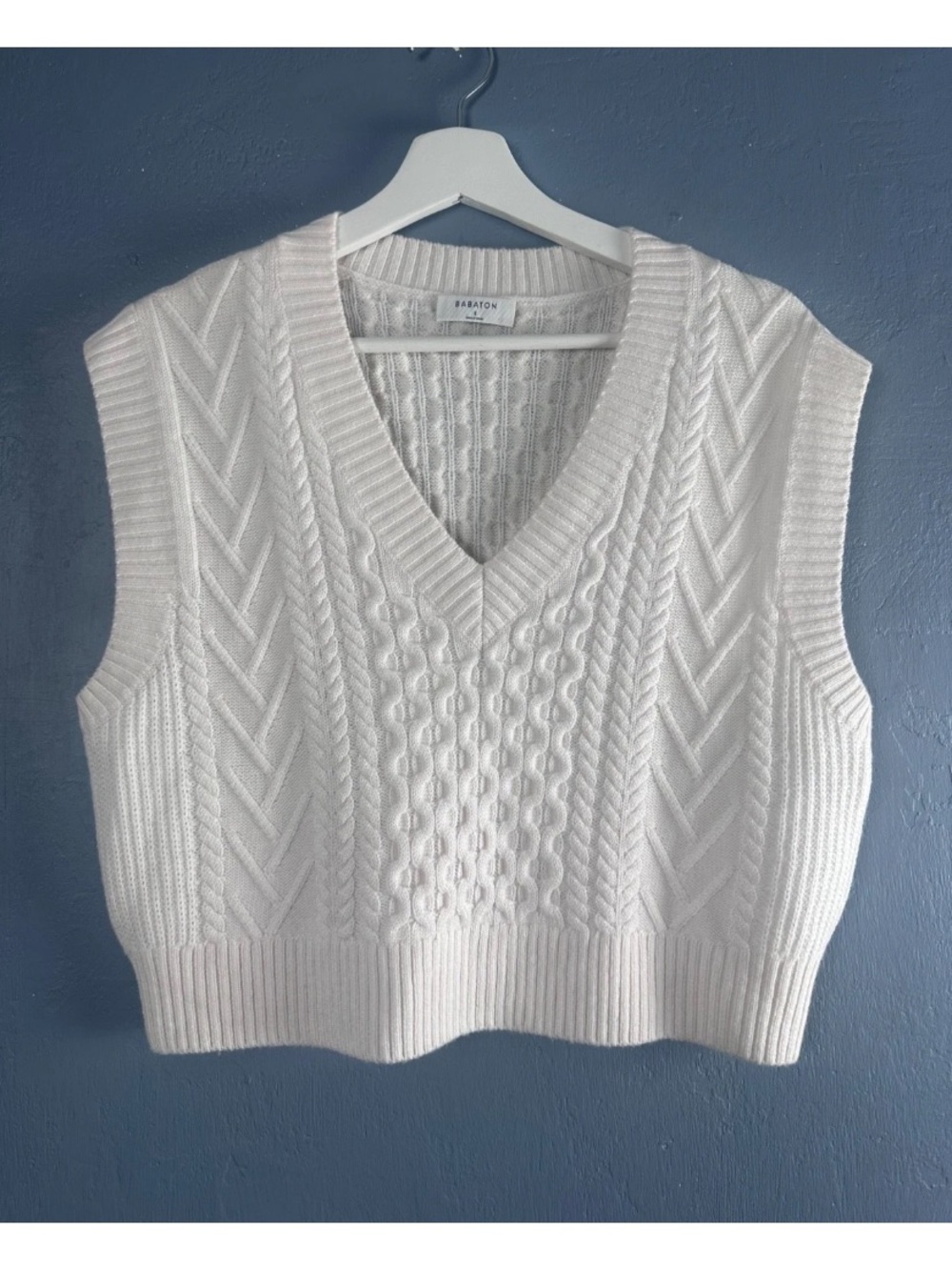 Aritzia Babaton Sz Small Cream Merino Wool Cable Knit Sweater Vest